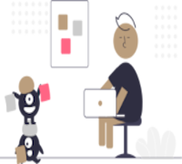 Illustration of somone explaining and communicating, to someone else, on an in-progress project